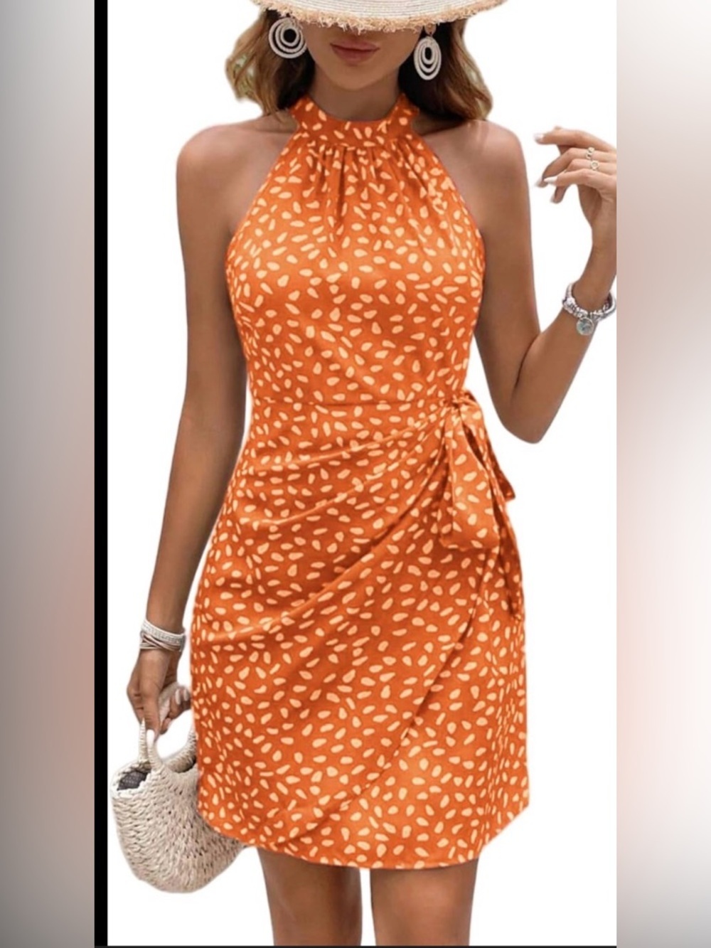 LIGHT DOT Women's Summer Dress Dot Print Halter Neck Tie Waist Casual L